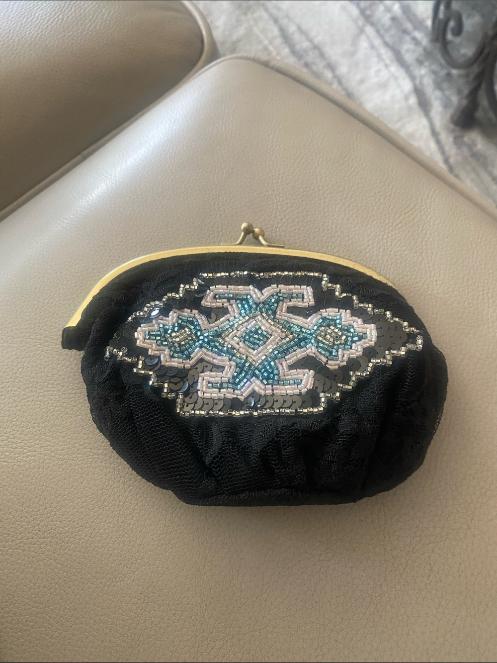 Free People Vintage inspired lace appliqué coin purse.